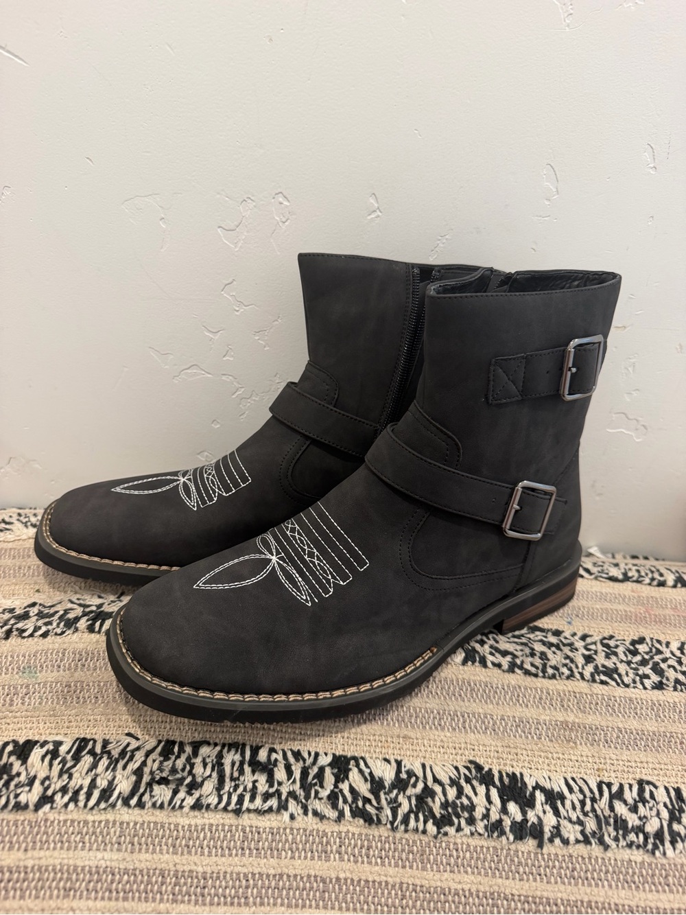 Men's Black Ankle Boots with Buckle Straps